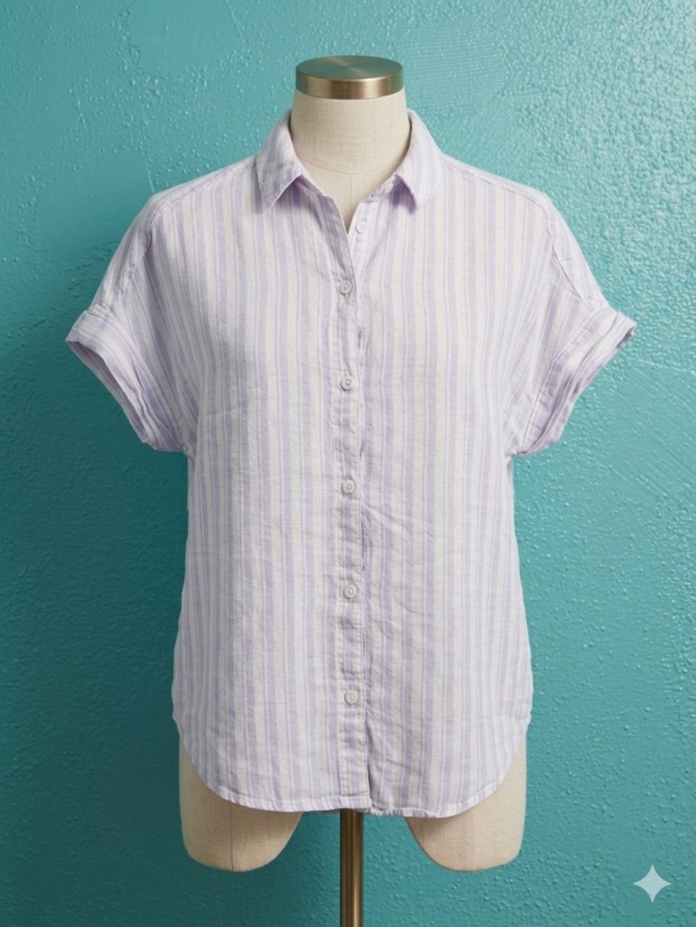 Lola River Button Down Shirt Womens Small Linen Striped Purple/White Beach Tunic